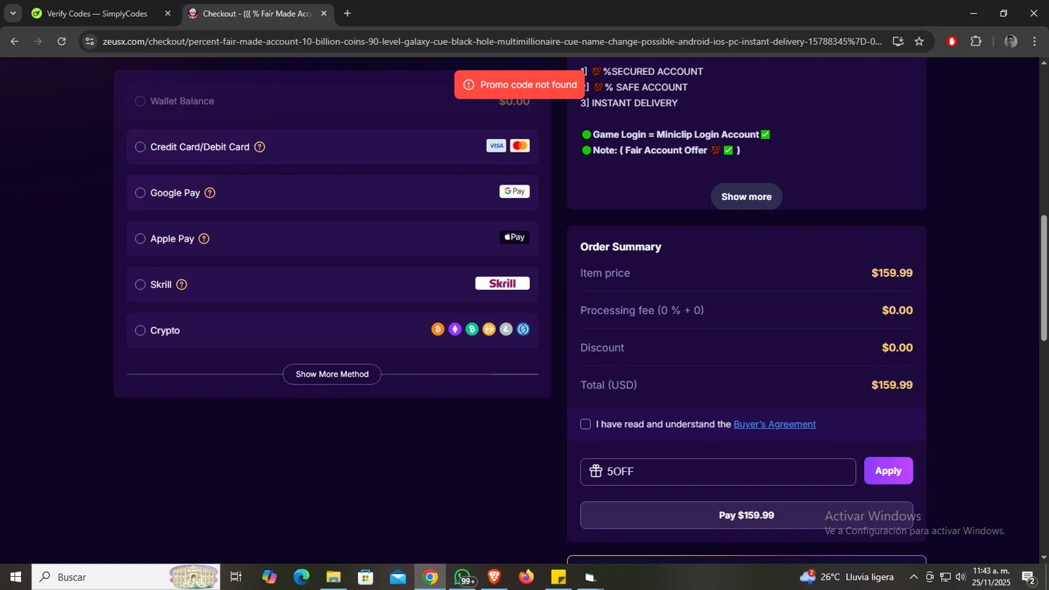 ZeusX promo code screenshot showing code 5OFF applied at ZeusX checkout page. Uploaded by SimplyCodes community member morel09 on Nov 25, 2025