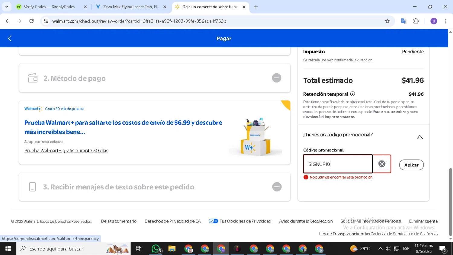 Zevo Insect discount code screenshot showing code SIGNUP10 applied at Zevo Insect checkout page. Uploaded by SimplyCodes community member ShieldSeeker6695 on May 8, 2025