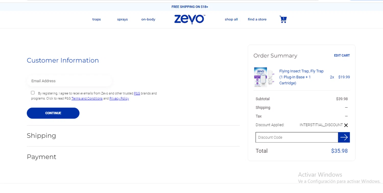 Zevo Insect checkout page showing Zevo Insect discount code box | Screenshot taken by SimplyCodes community member on Oct 12, 2024