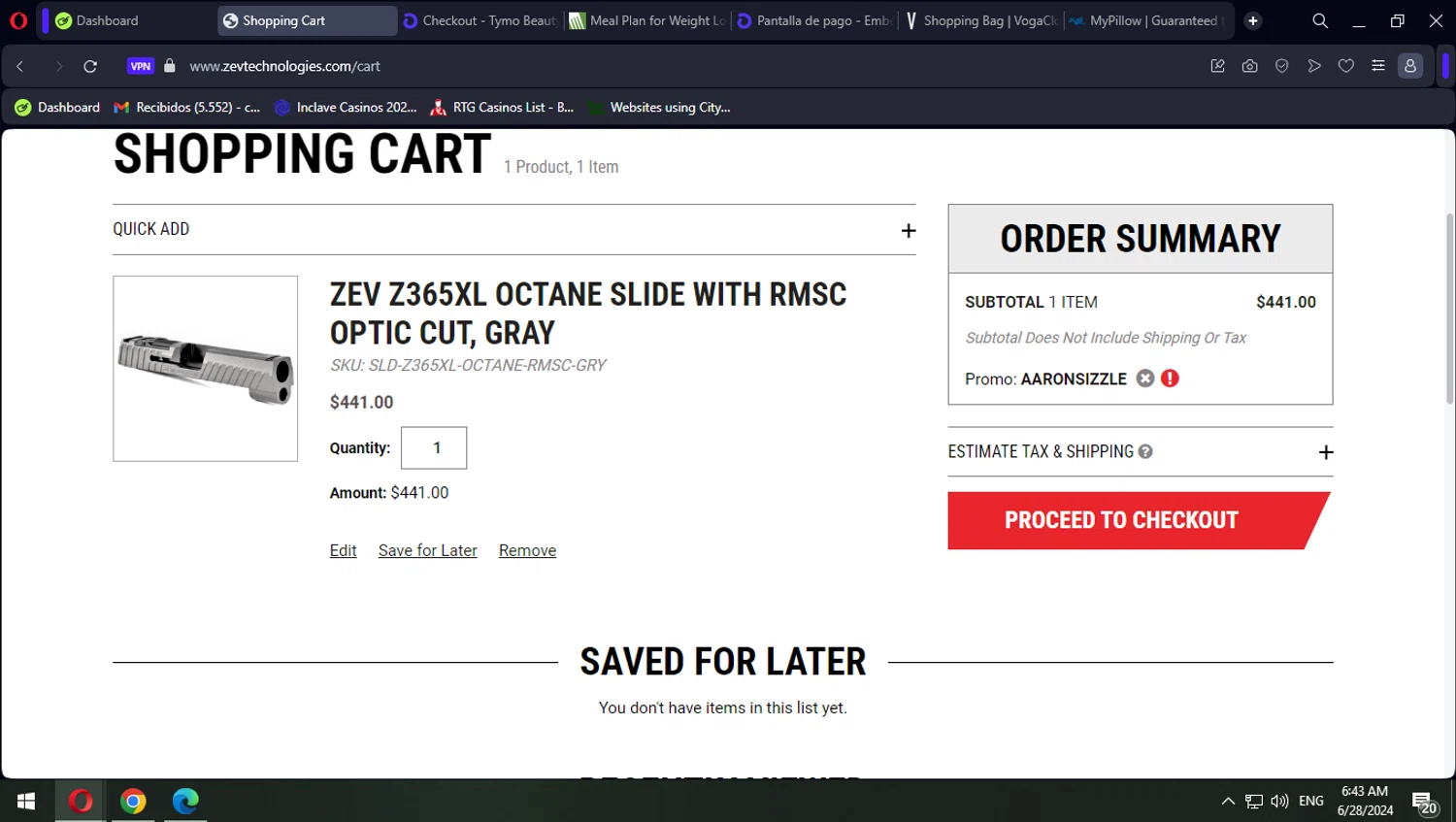 ZEV Technologies checkout page showing ZEV Technologies promo code box | Screenshot taken by SimplyCodes community member on Jun 28, 2024