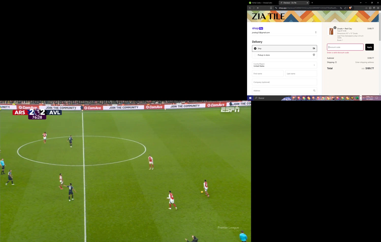 Zia Tile discount code screenshot showing code 10forall applied at Zia Tile checkout page. Uploaded by SimplyCodes community member Cuponzinho on Jan 18, 2025