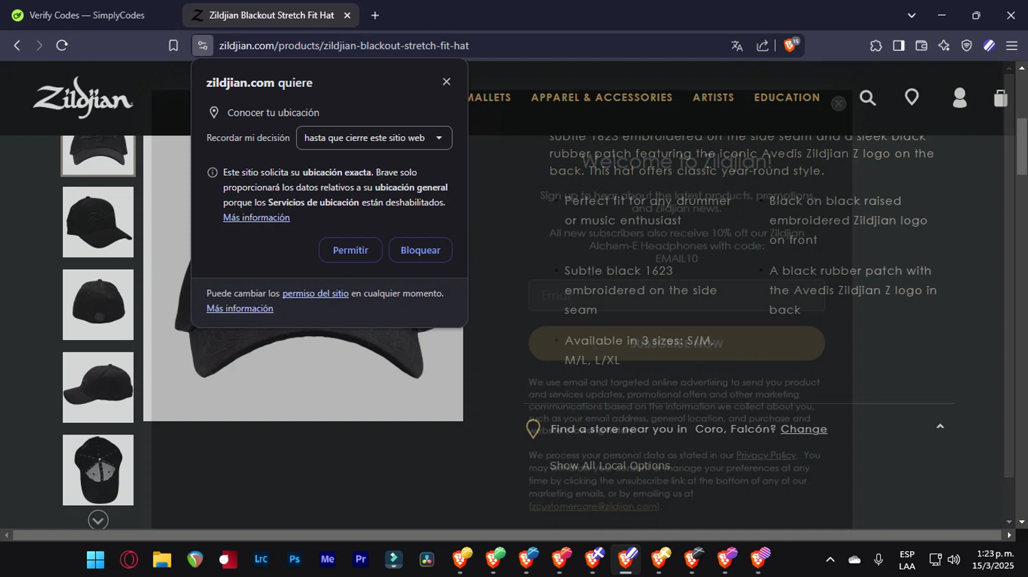 Zildjian discount code screenshot showing code MELODICS-ZILDJIAN applied at Zildjian checkout page. Uploaded by SimplyCodes community member dekusito on Mar 15, 2025