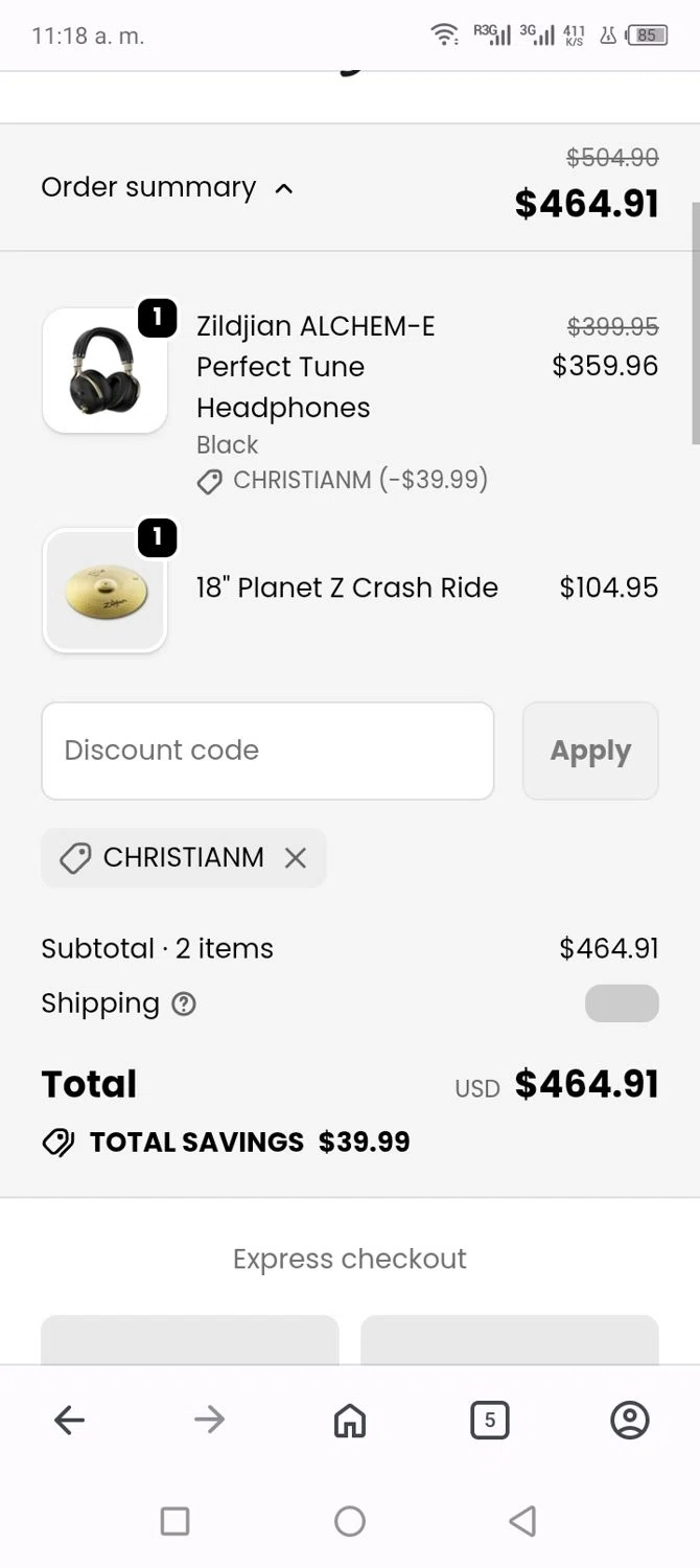 Zildjian discount code screenshot showing code Christianm applied at Zildjian checkout page. Uploaded by SimplyCodes community member shark12 on Nov 13, 2025