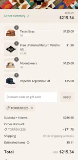 Torrence25 coupon verification screenshot