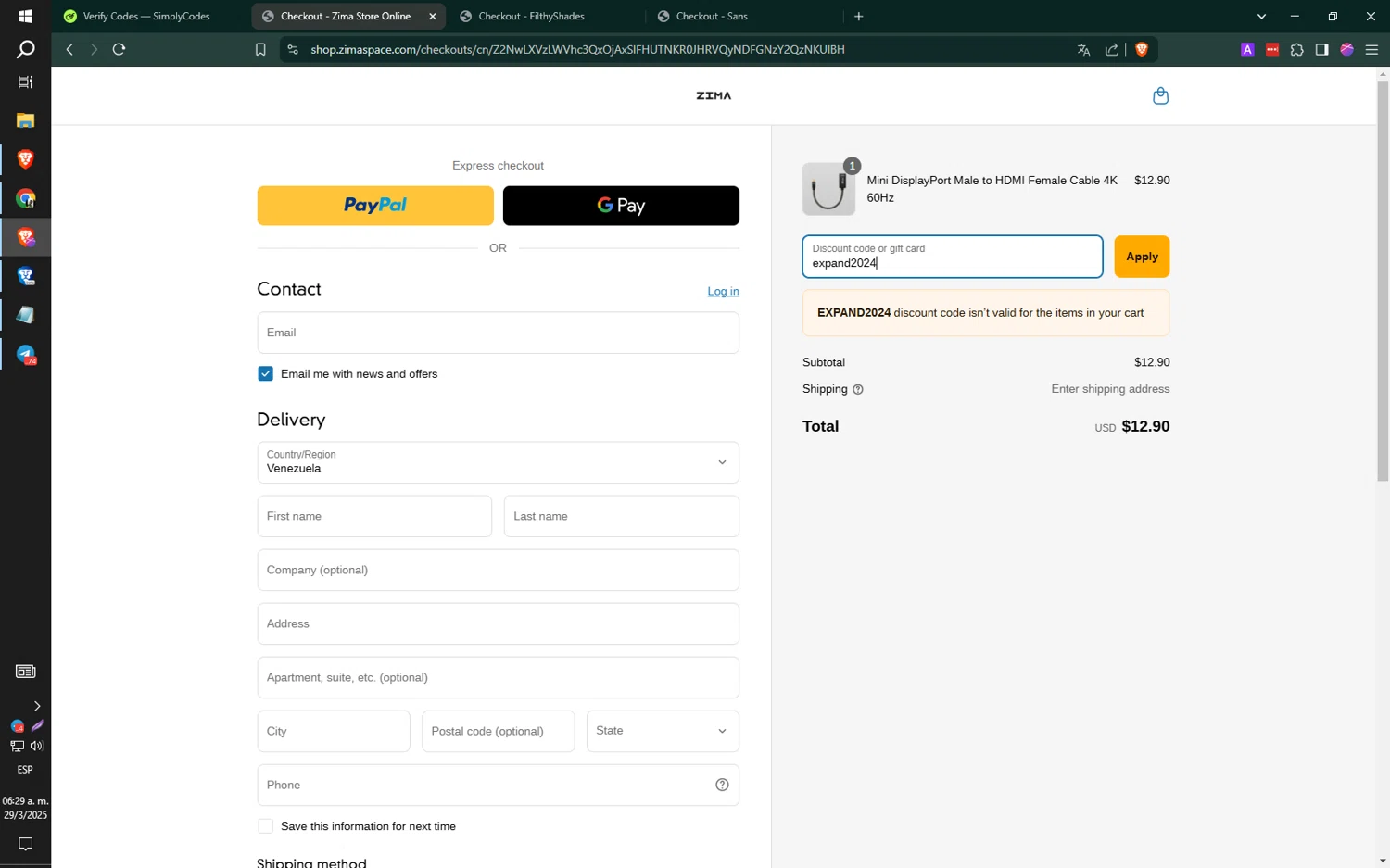 ZimaBoard discount code screenshot showing code expand2024 applied at ZimaBoard checkout page. Uploaded by SimplyCodes community member jMoya06 on Mar 29, 2025