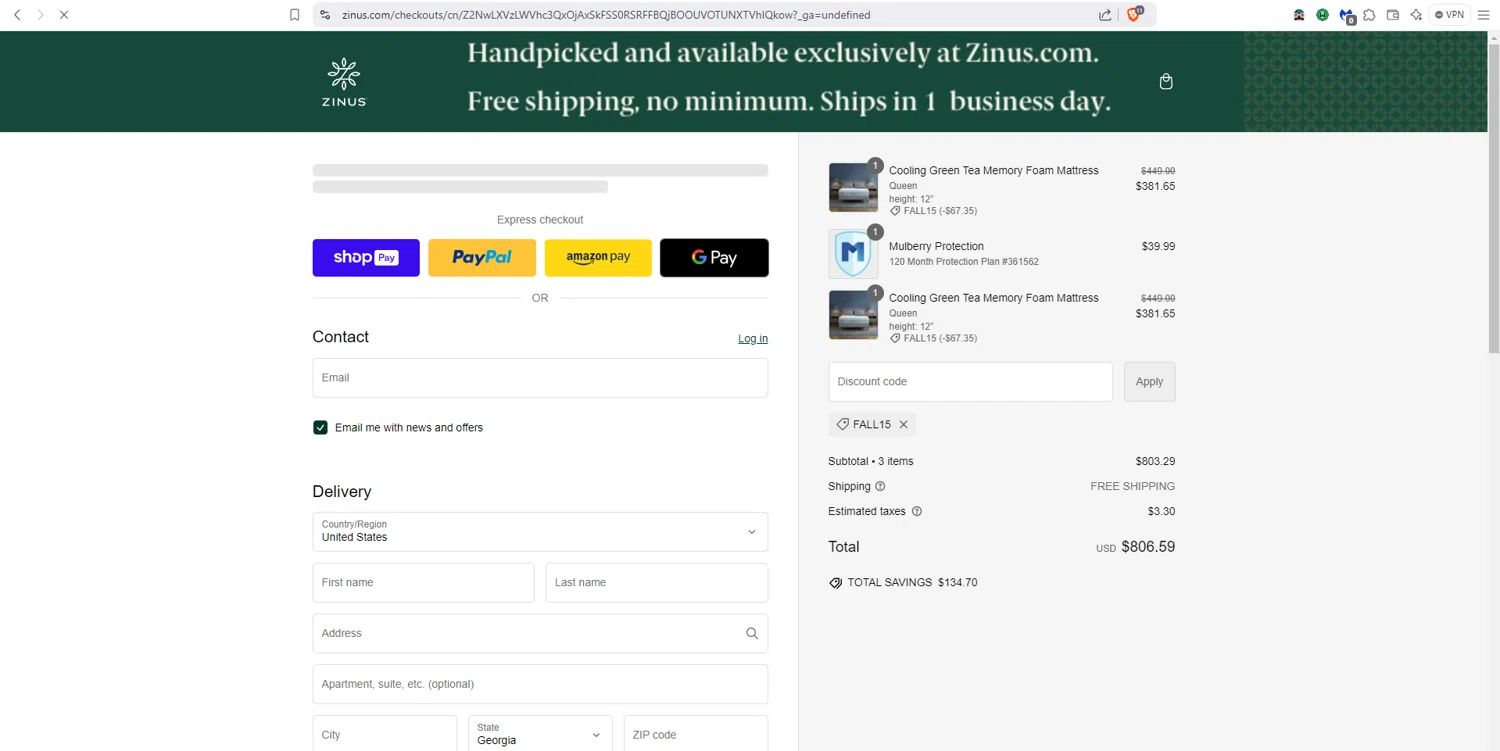 where to use Zinus promo code box