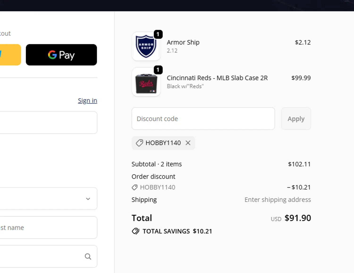 Zion Cases discount code screenshot showing code HOBBY1140 applied at Zion Cases checkout page. Uploaded by SimplyCodes community member ITSO1676764508225 on Nov 3, 2025