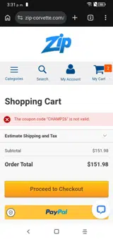 CHAMP26 coupon verification screenshot