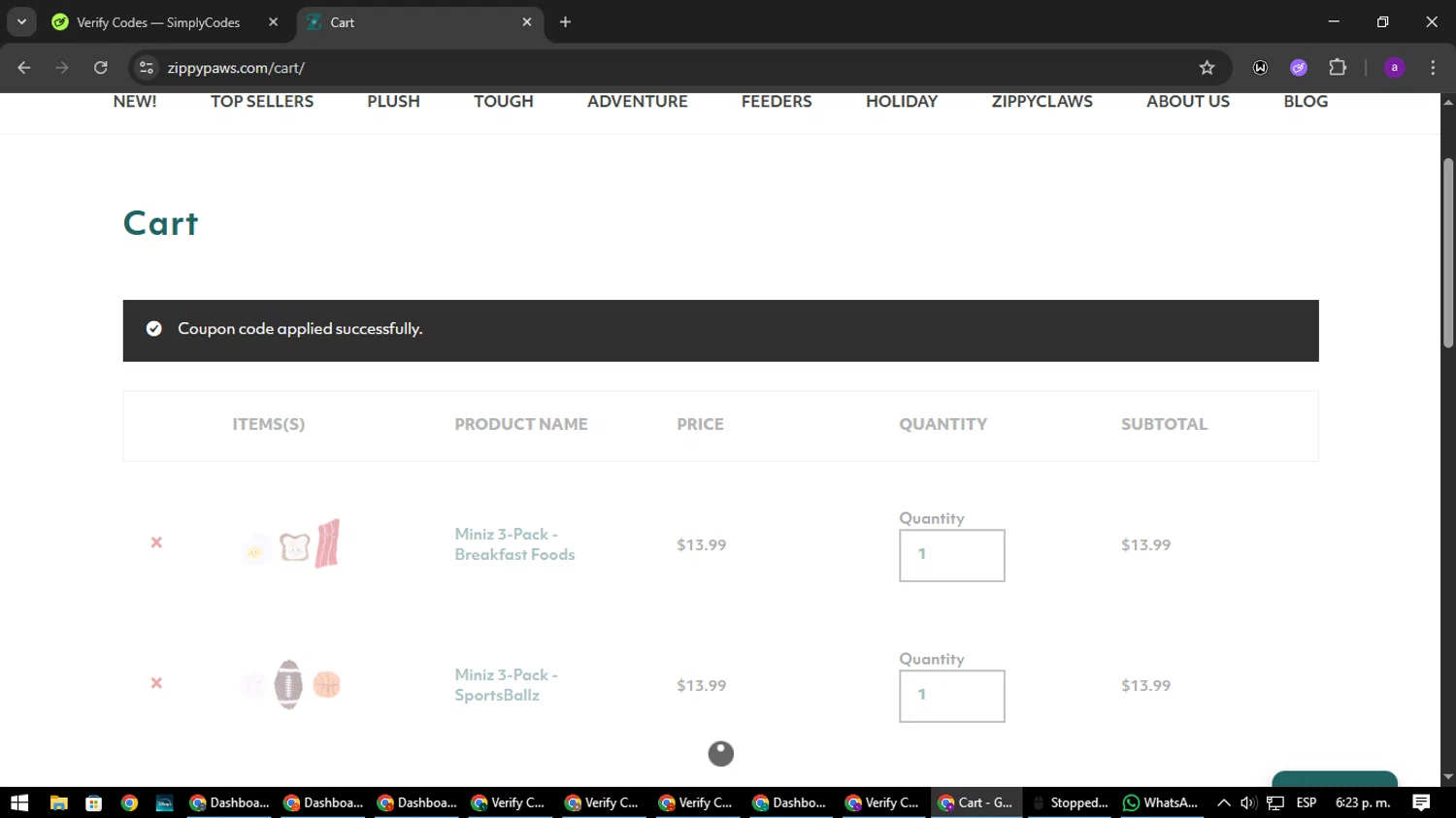 Zippy Paws promo code screenshot showing code POP applied at Zippy Paws checkout page. Uploaded by SimplyCodes community member CoinElite8997 on Jun 21, 2025