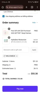WELCOME20 coupon verification screenshot