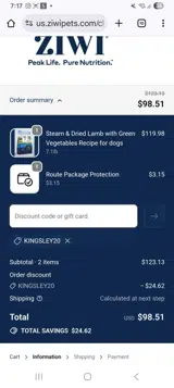 Kingsley20 coupon verification screenshot