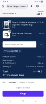 Tacosquad20 coupon verification screenshot