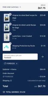 FIORDO20 coupon verification screenshot