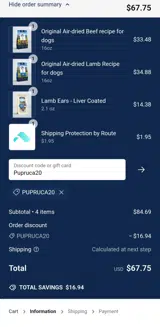 Pupruca20 coupon verification screenshot