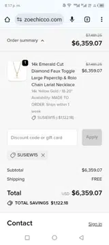Susiew15 coupon verification screenshot