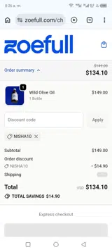 Zoefull coupon verification screenshot