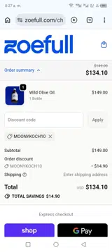 Zoefull coupon verification screenshot