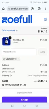 Zoefull coupon verification screenshot