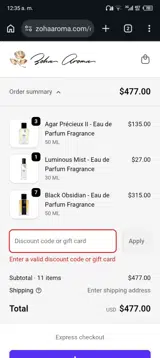 Zoha Aroma coupon verification screenshot