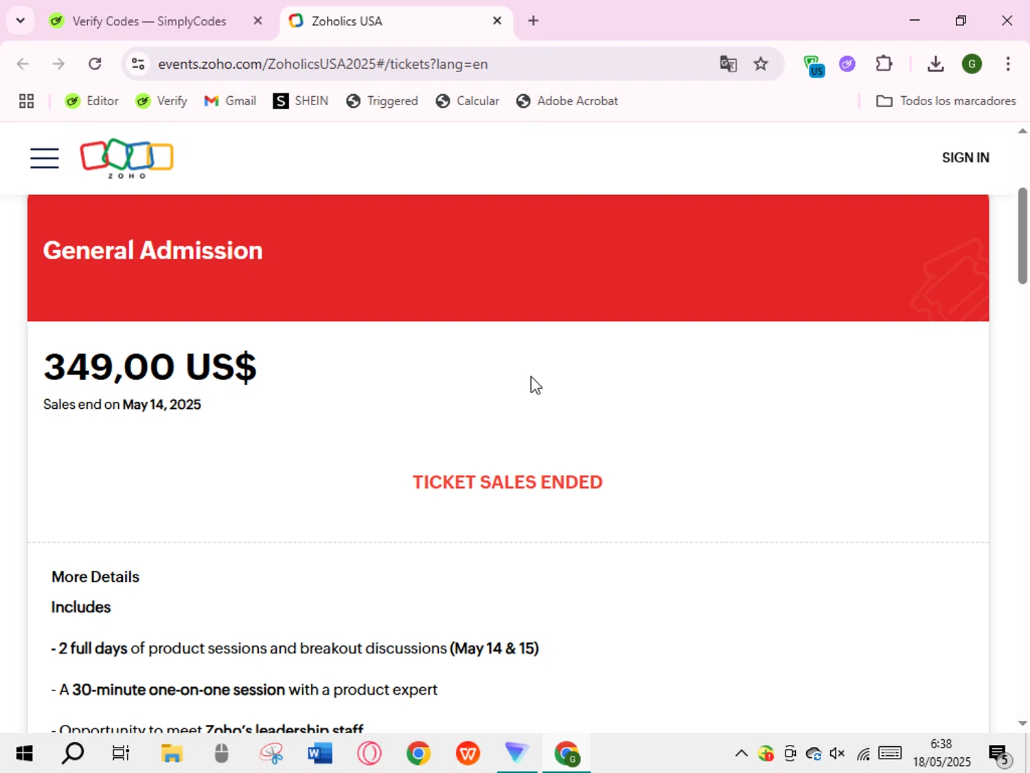Zoho promo code screenshot showing code PARTNER15 applied at Zoho checkout page. Uploaded by SimplyCodes community member RoyalVirtuoso7438 on May 18, 2025