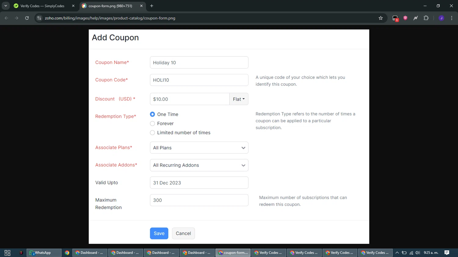 Zoho promo code screenshot showing code holi10 applied at Zoho checkout page. Uploaded by SimplyCodes community member WiseMaven9968 on Dec 20, 2025