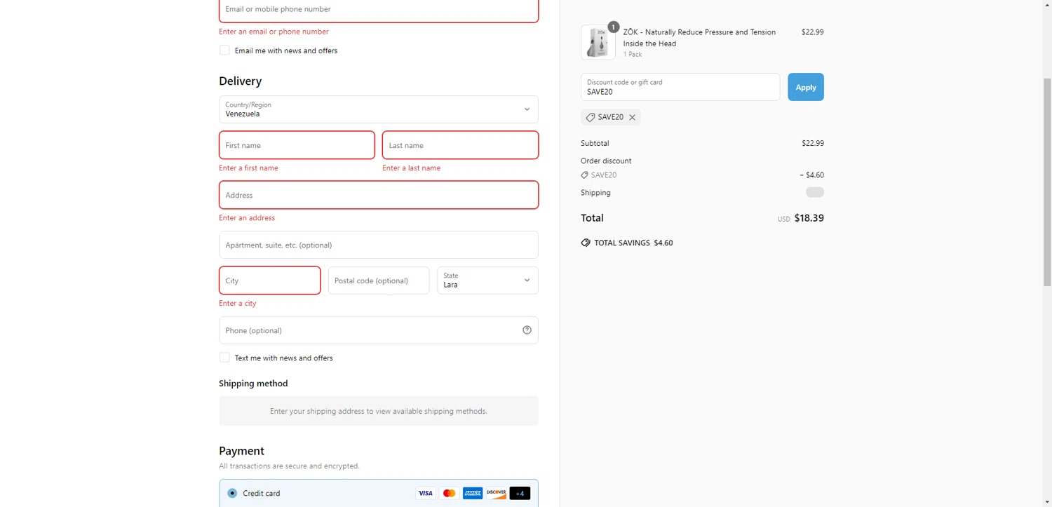 Zōk Relief promo code screenshot showing code SAVE20 applied at Zōk Relief checkout page. Uploaded by SimplyCodes community member TokenFalcon7462 on Jun 23, 2025