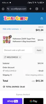 Welcome10 coupon verification screenshot