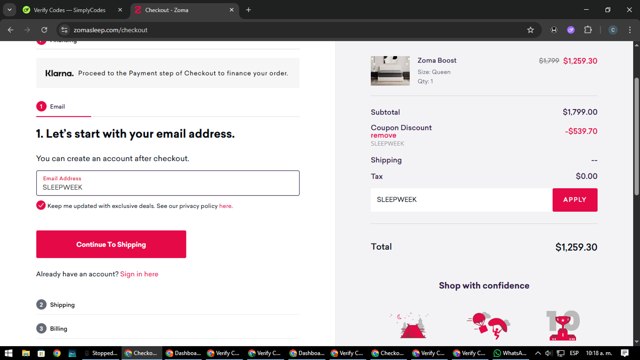 Zoma checkout page showing Zoma coupon code box | Screenshot taken by SimplyCodes community member on Aug 3, 2025