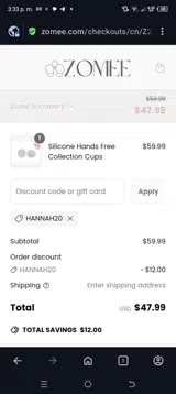 Hannah20 coupon verification screenshot