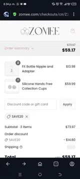 Save20 coupon verification screenshot