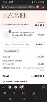 Amanda20 coupon verification screenshot