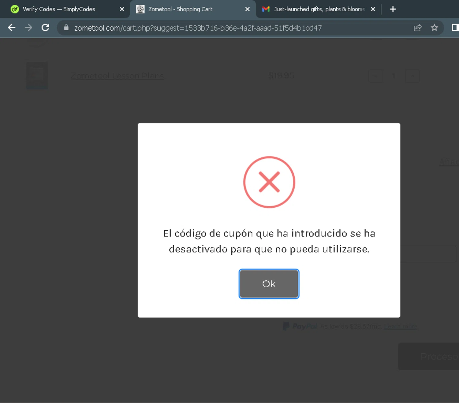 Zometool promo code screenshot showing code blue-yellow-red applied at Zometool checkout page. Uploaded by SimplyCodes community member ParisSmith on Jan 3, 2025