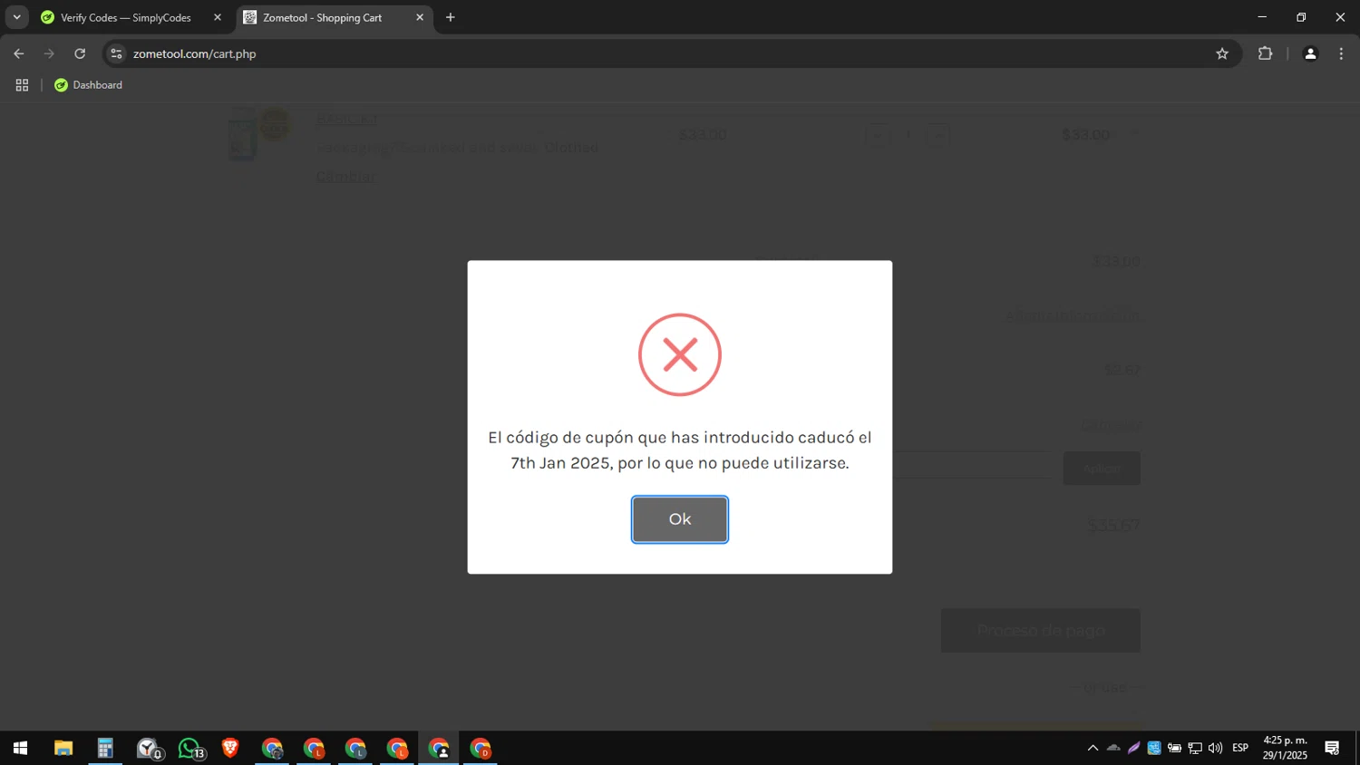 Zometool promo code screenshot showing code XmasCheer applied at Zometool checkout page. Uploaded by SimplyCodes community member luissdbv on Jan 29, 2025