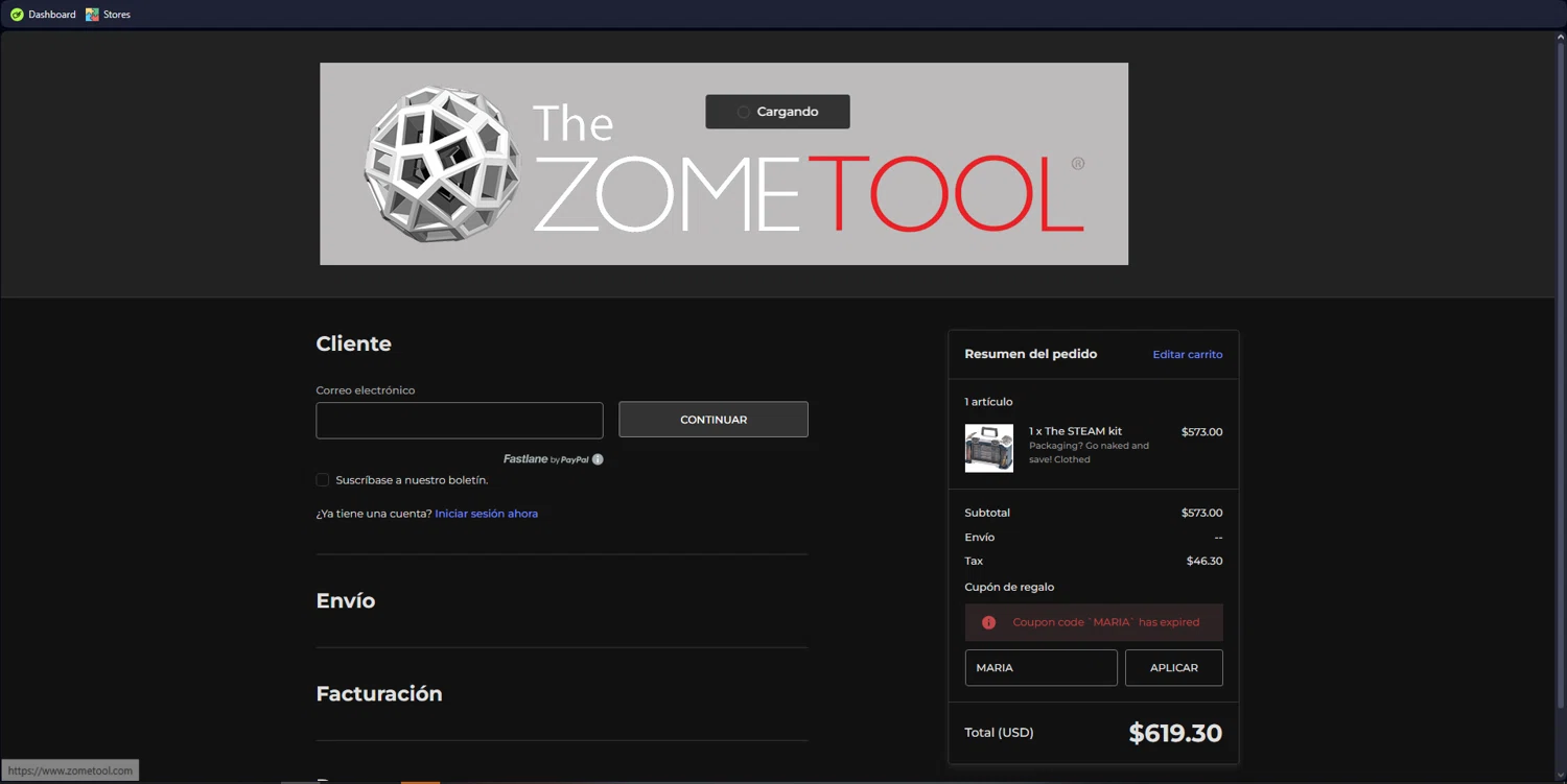 Zometool promo code screenshot showing code MARIA applied at Zometool checkout page. Uploaded by SimplyCodes community member CashFinder8945 on Mar 10, 2025