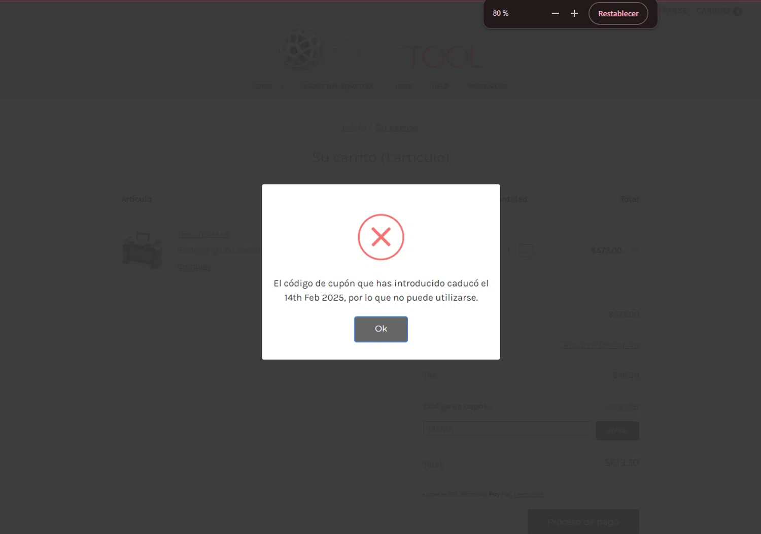 Zometool promo code screenshot showing code MARIA applied at Zometool checkout page. Uploaded by SimplyCodes community member TreasureHero9595 on Mar 10, 2025