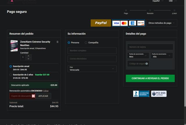 ZoneAlarm checkout page showing ZoneAlarm coupon code box | Screenshot taken by SimplyCodes community member on May 6, 2025