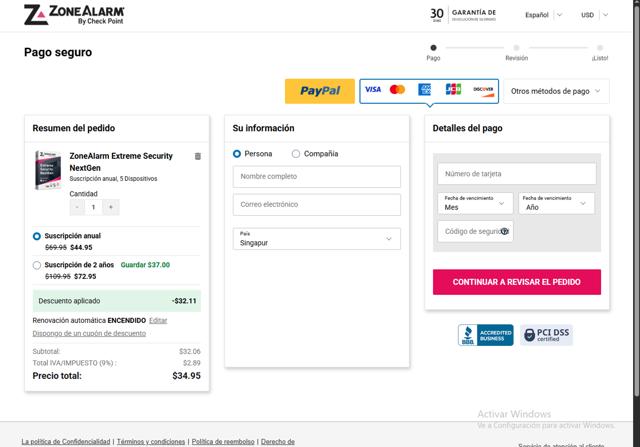 ZoneAlarm checkout page showing ZoneAlarm coupon code box | Screenshot taken by SimplyCodes community member on Aug 7, 2025
