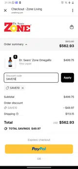 SAVE10 coupon verification screenshot