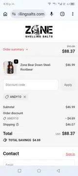 Zone Smelling Salts coupon verification screenshot