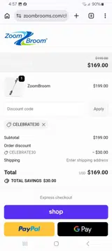 ZoomBroom coupon verification screenshot
