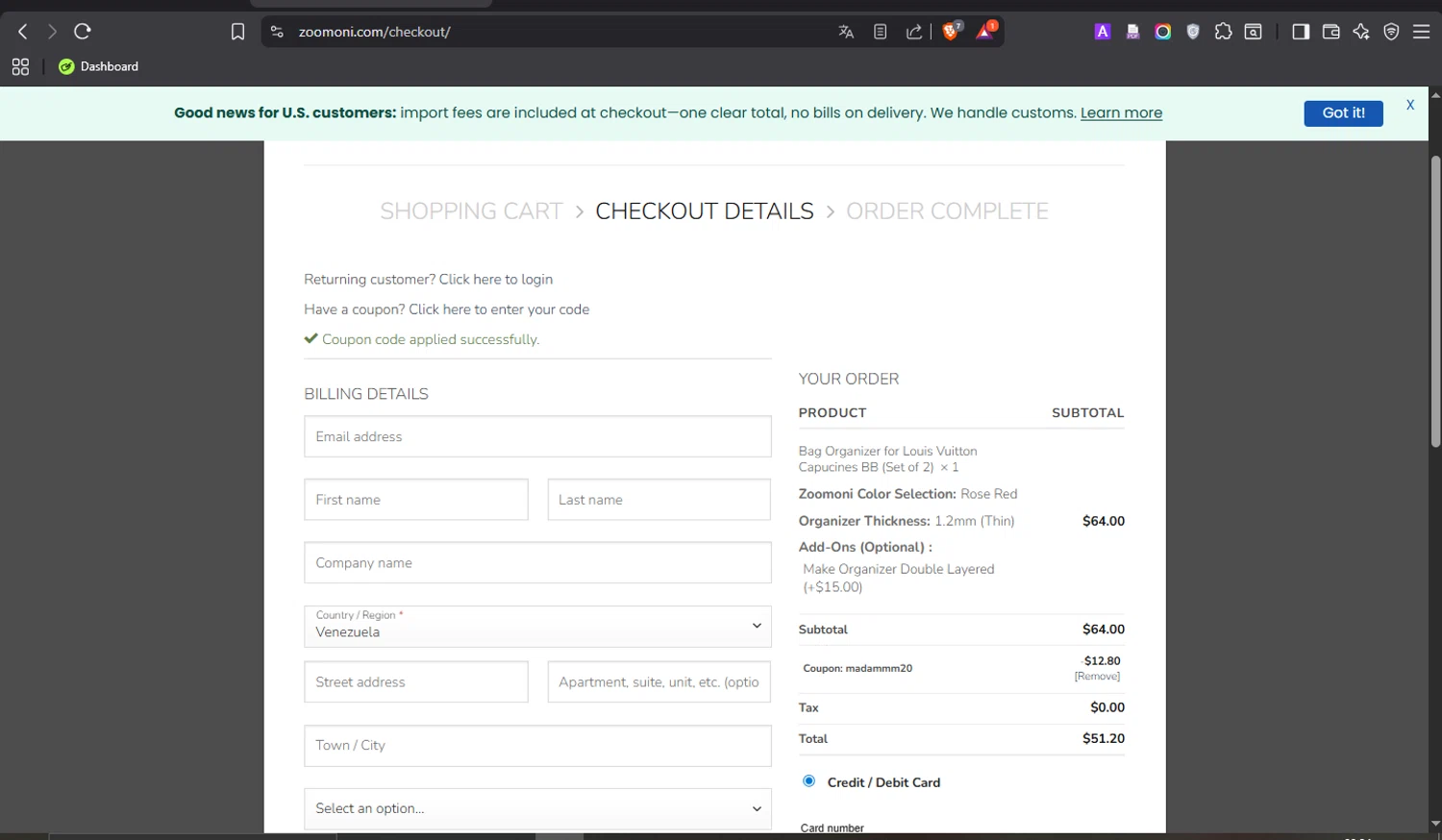 Zoomoni checkout page showing Zoomoni coupon code box | Screenshot taken by SimplyCodes community member on Jan 30, 2026