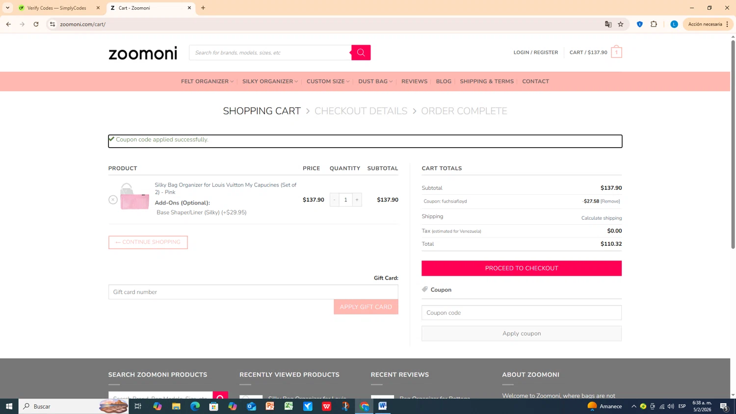 Zoomoni checkout page showing Zoomoni coupon code box | Screenshot taken by SimplyCodes community member on Feb 5, 2026