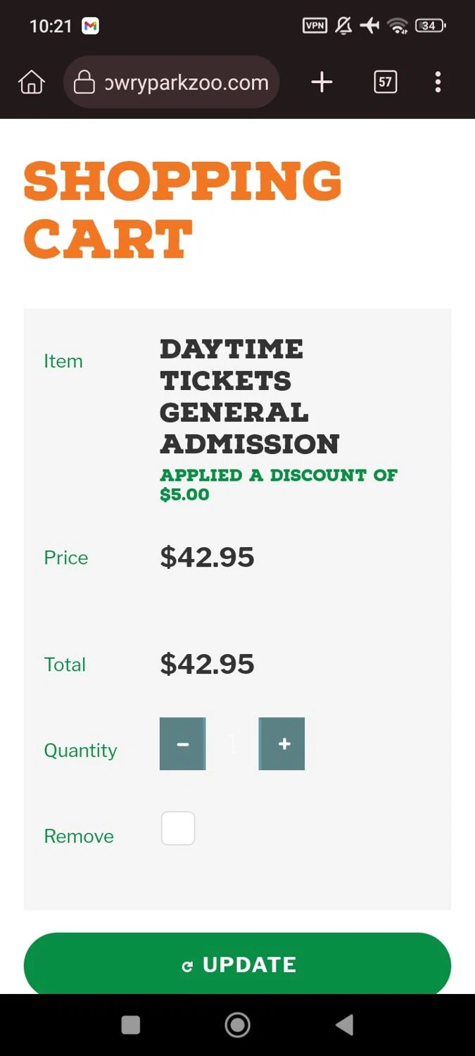 ZooTampa checkout page showing ZooTampa promo code box | Screenshot taken by SimplyCodes community member on Dec 25, 2024