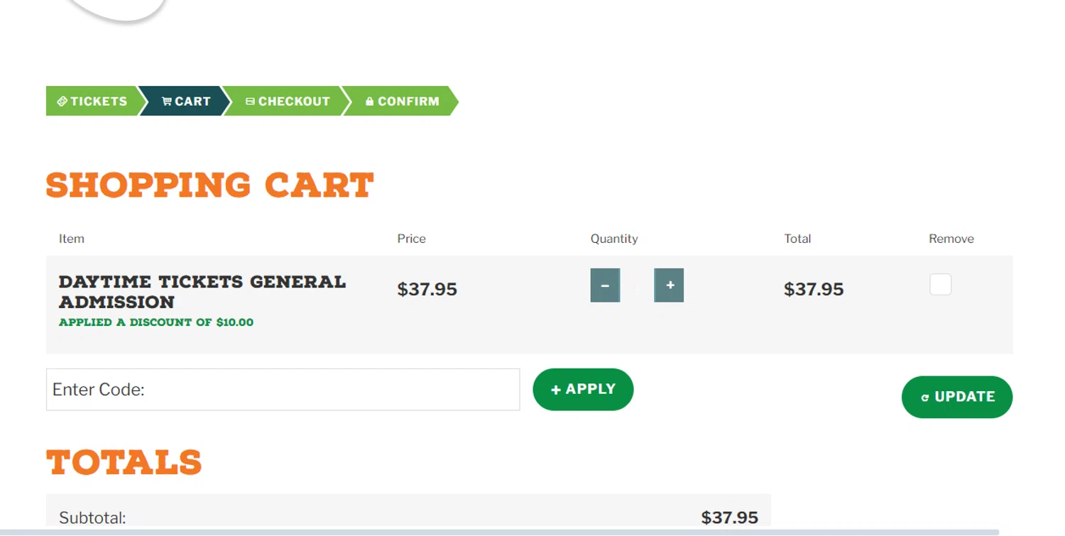ZooTampa checkout page showing ZooTampa promo code box | Screenshot taken by SimplyCodes community member on Sep 17, 2024