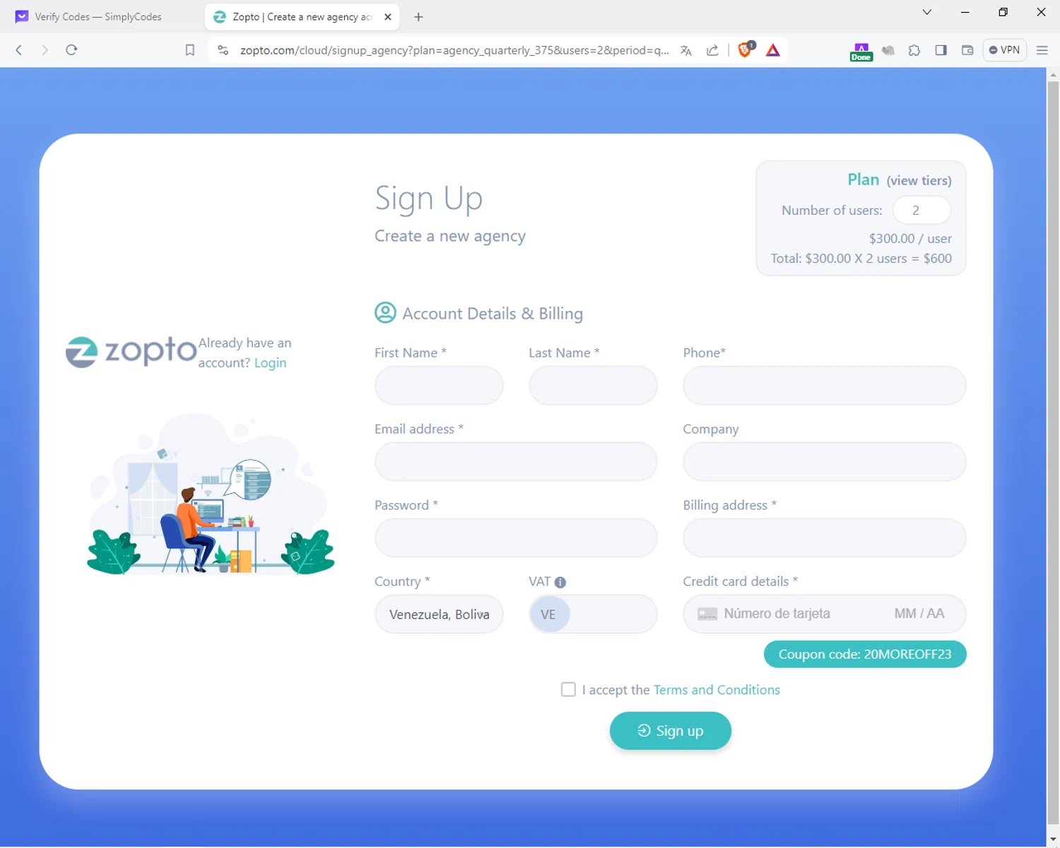 Zopto checkout page showing Zopto coupon code box | Screenshot taken by SimplyCodes community member on Feb 22, 2024