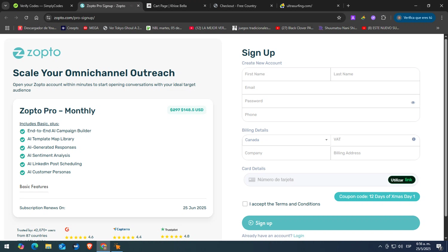 Zopto coupon code screenshot showing code START50 applied at Zopto checkout page. Uploaded by SimplyCodes community member yasabesssss on May 25, 2025