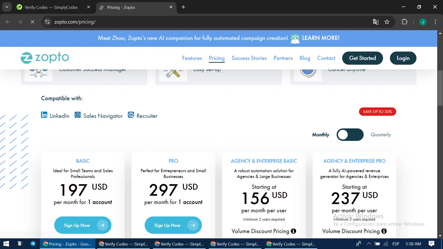Zopto coupon code screenshot showing code SANTA applied at Zopto checkout page. Uploaded by SimplyCodes community member LuckyPioneer1051 on Jan 12, 2025