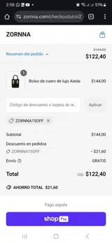 zornna15off coupon verification screenshot