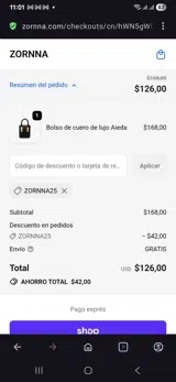 Zornna25 coupon verification screenshot