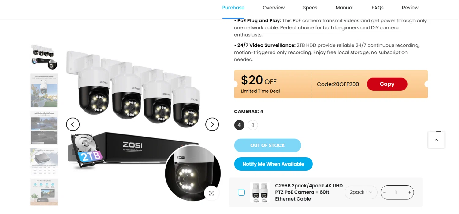 Zosi coupon code screenshot showing code 20OFF200 applied at Zosi checkout page. Uploaded by SimplyCodes community member MoneyHunter5624 on Nov 16, 2025